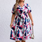 Summer Trendy Geometric Pattern Multi-color Mosaic Women's Plus Size V-neck Dress See size chart under “more details” The Fashion Celestial