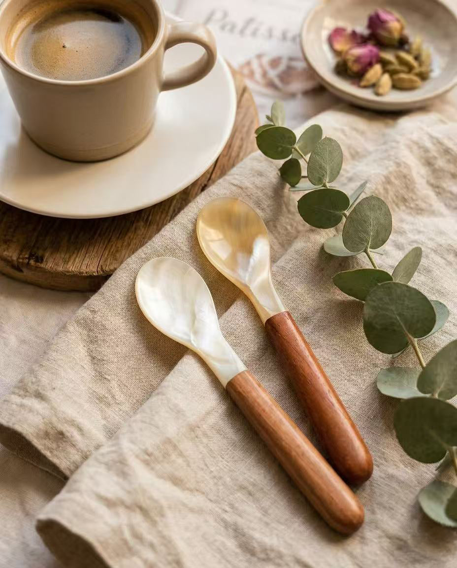 The "Daily Rituals" Mother of Pearl & Wood Spoon Set Tinyloverclothing