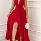 Deep V Neck Sexy Fit and Flare Dress | Sleeveless, Asymmetrical Detail, Solid Color, Summer Collection by CHICME NovaCart