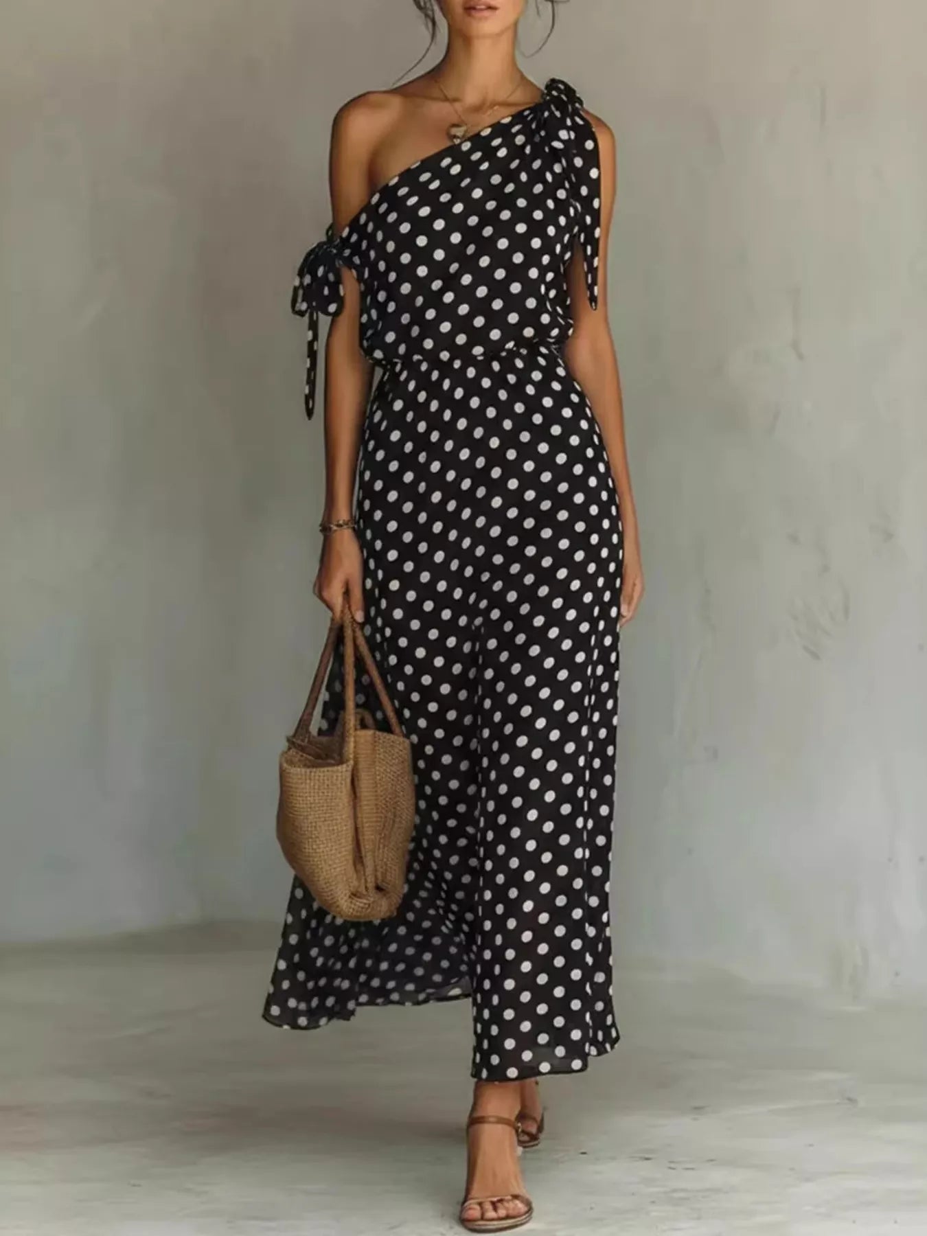Full Size Polka Dot One-Shoulder Maxi Dress Plus Size New Era Fashion LLc