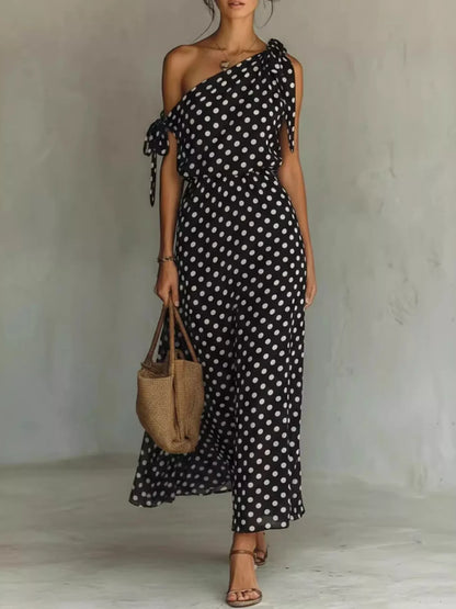 Full Size Polka Dot One-Shoulder Maxi Dress Plus Size New Era Fashion LLc