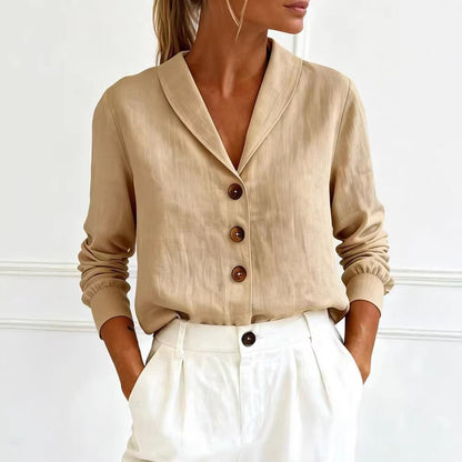 Women's Cotton-Linen Peter Pan Collar Button-Up Shirt – 6 Colors S–3XL FitiqueFit