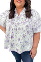 Purple Floral Print Split Neck Plus Size Top Garden Naked Curves