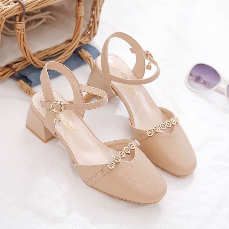 Women's Mid-Heel Slingback Pumps – Square Toe Buckle Strap FitiqueFit