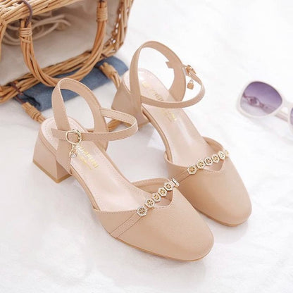 Women's Mid-Heel Slingback Pumps – Square Toe Buckle Strap FitiqueFit