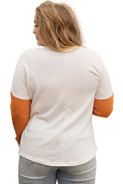 Chestnut Plus Size Pocket Textured Patchwork Top Garden Naked Curves