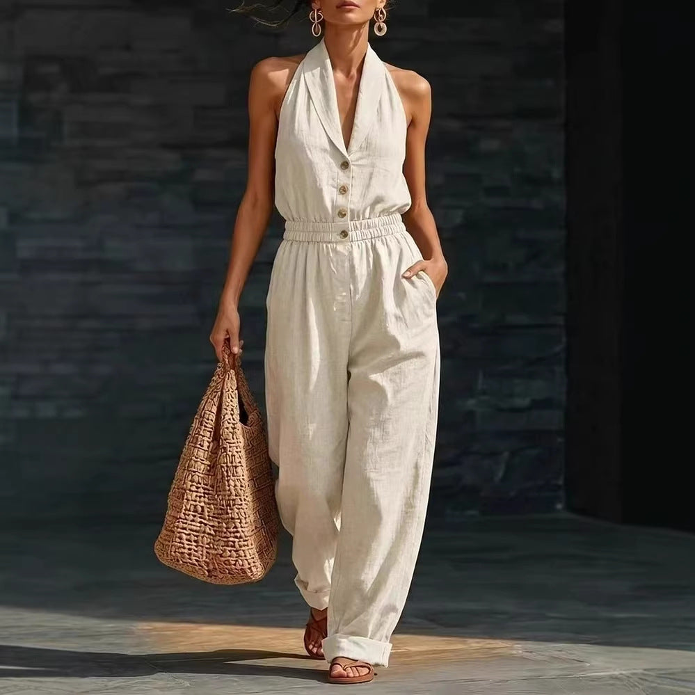 Women's Knitted V-Neck Slim-Fit Cropped Jumpsuit FitiqueFit