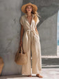 Retro Resort V-Neck Jumpsuit – Drop Shoulder, Loose Fit FitiqueFit