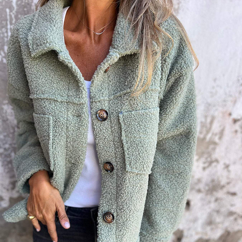 Plus Size Women’s Solid Color Sherpa Jacket FitiqueFit