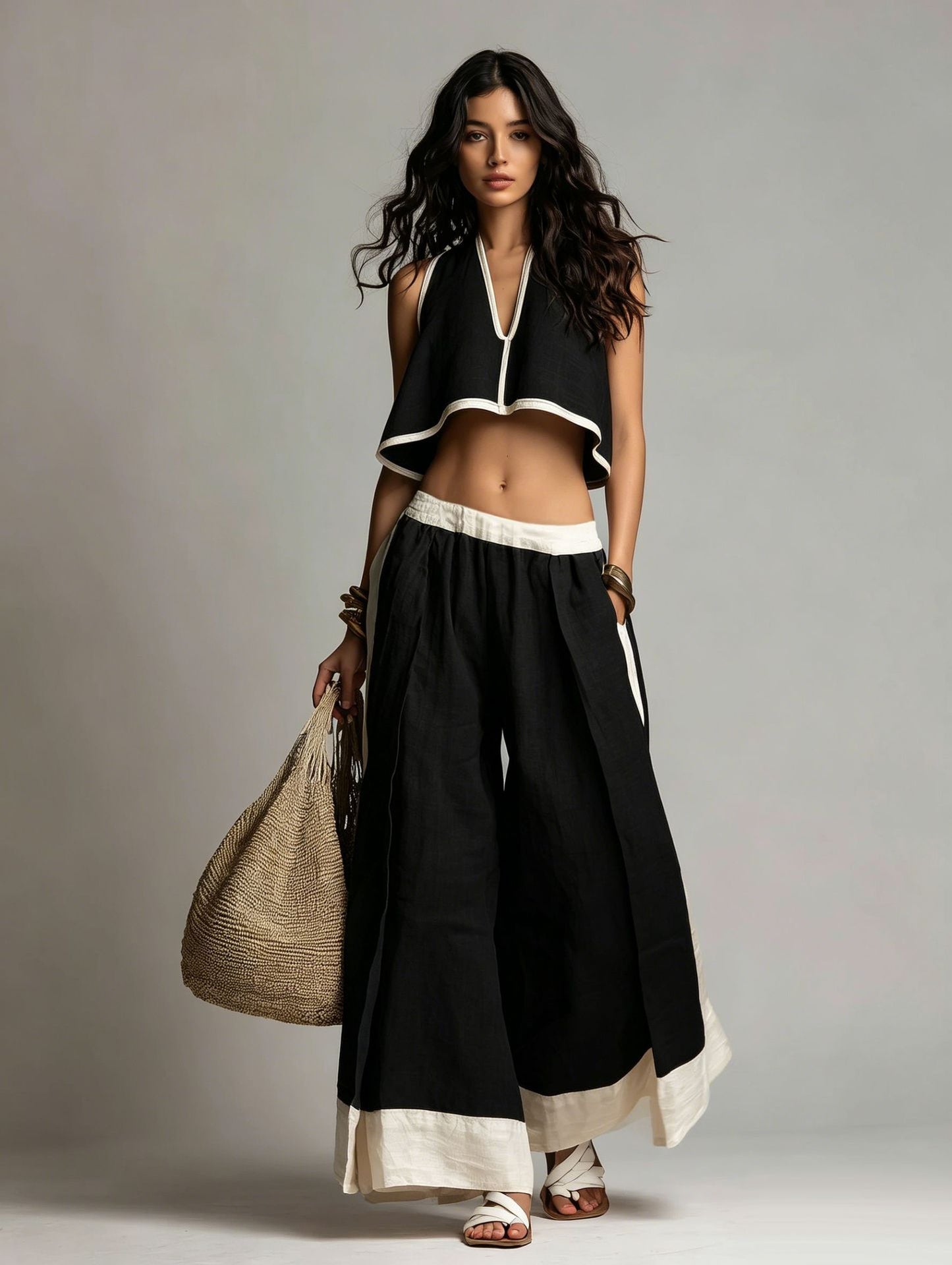 Sleeveless V-Neck Two-Piece Set – Solid Color Lounge & Casual Outfit FitiqueFit