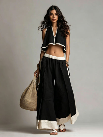 Sleeveless V-Neck Two-Piece Set – Solid Color Lounge & Casual Outfit FitiqueFit