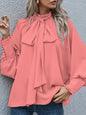 Ins Long-sleeved Blouse Bowknot Puff Sleeves Fashion Commuter Office Tops Women's Clothing See size chart under “more details” The Fashion Celestial