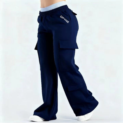 Women's Loose-Fit Casual Pants with Pockets – Solid Color Two-Tone Label FitiqueFit