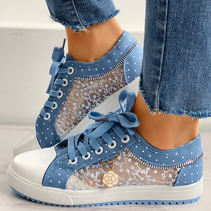 Floral Embroidered Polka Dot Print Sneakers — Women’s Casual Canvas Shoes FitiqueFit