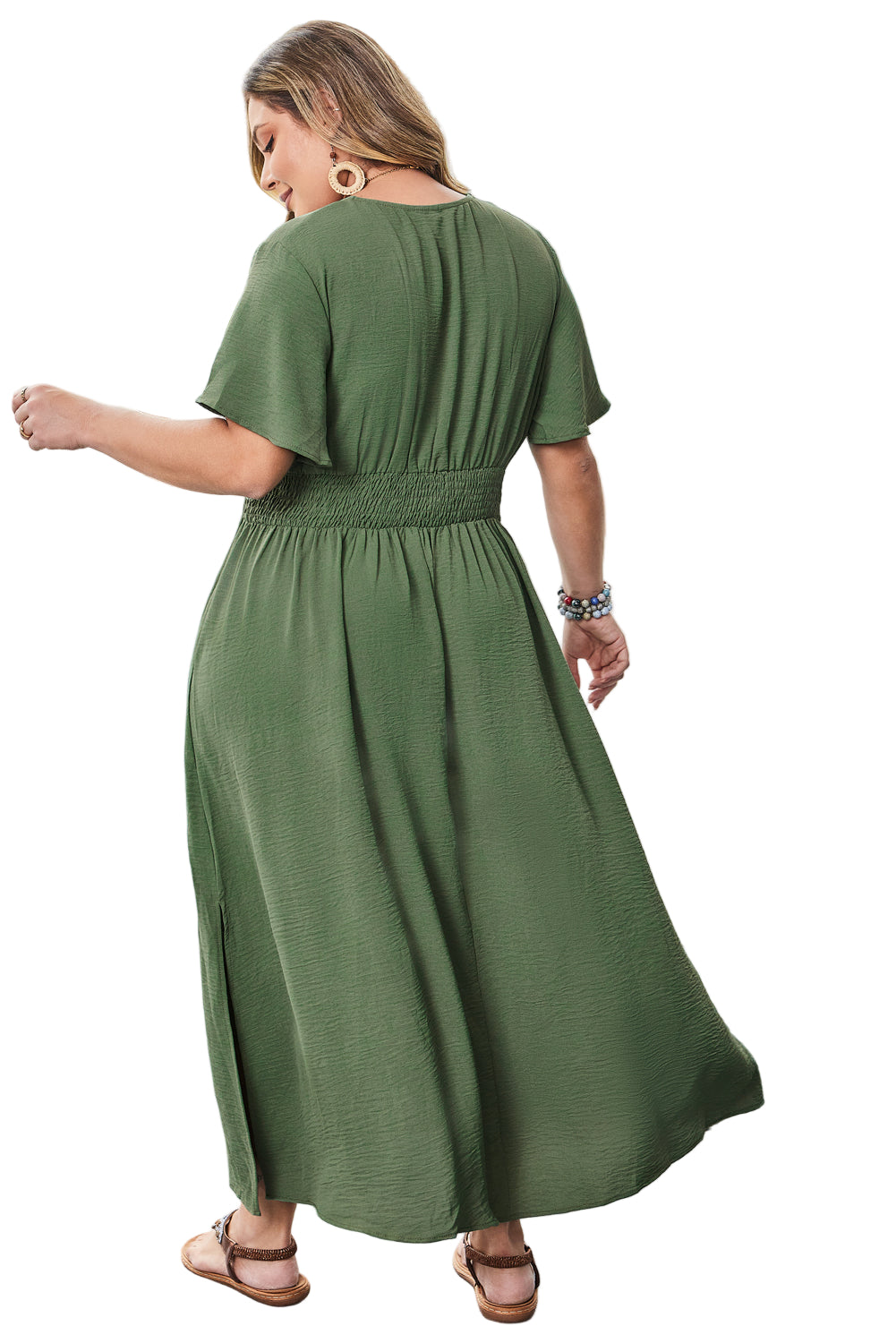 Four Leaf Clover Surplice Neckline Shirred High Waist Plus Size Maxi Dress Garden Naked Curves