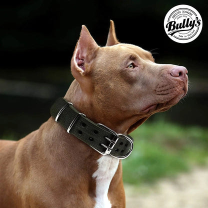 Ultimate Heavy Duty Pit Bull Dog Collar - Premium Nylon with Stainless Steel Hardware, Black & Red Trim (Medium, 2" Wide)