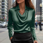 Long Sleeve Satin Swing Collar Top | Elegant Commuter Shirt FitiqueFit