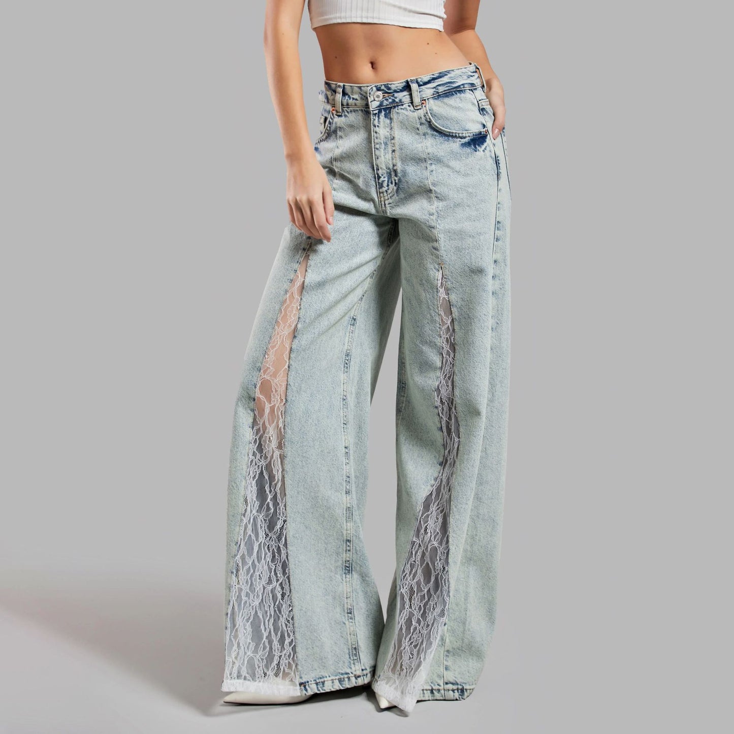 Street Lace Stitching Skinny Jeans See size chart under “more details” The Fashion Celestial