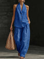 Women's Sleeveless Vest & Wide-Leg Pants Cotton-Linen Two-Piece Set FitiqueFit