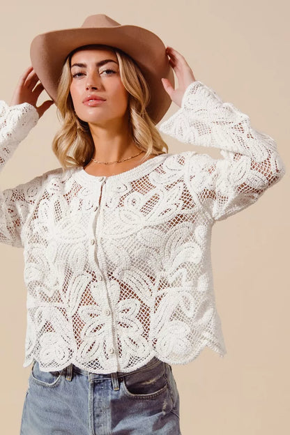 SO ME Button Front Floral Pattern Crochet Lace Cardigan New Era Fashion LLc