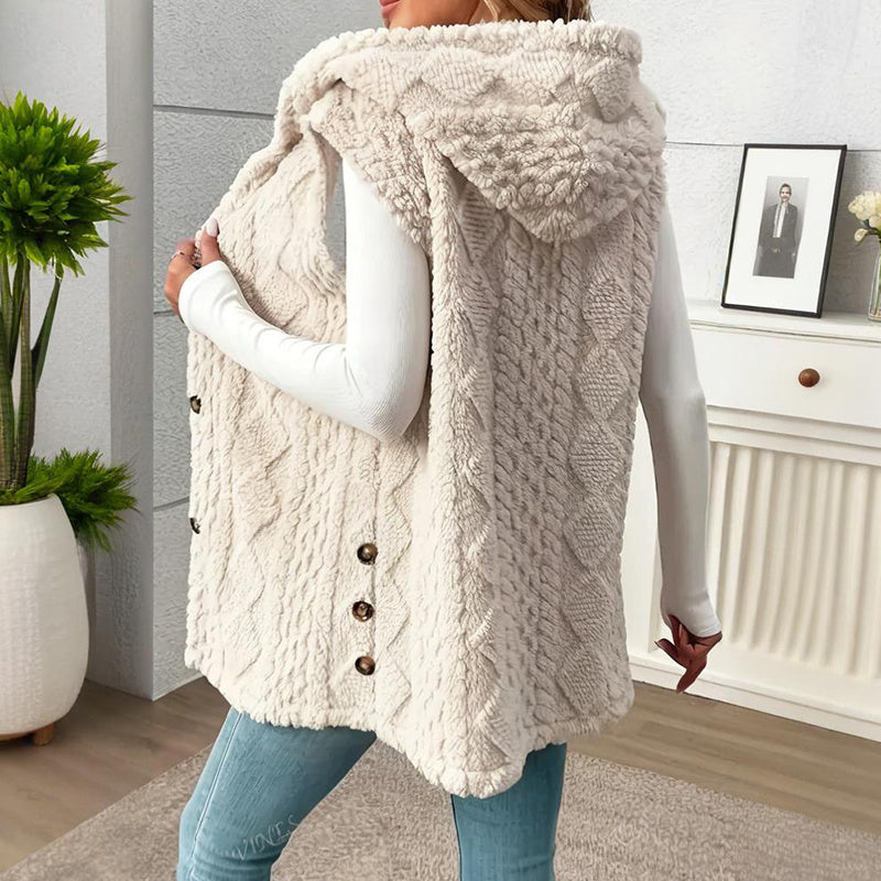 Women's Textured Sleeveless Hooded Vest FitiqueFit