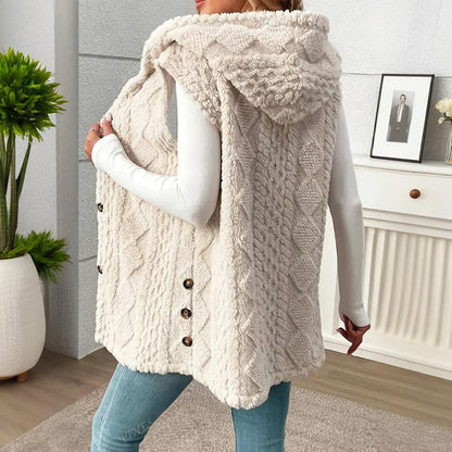 Women's Textured Sleeveless Hooded Vest FitiqueFit