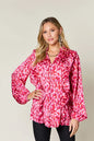 Double Take Full Size Printed Ruffle Trim Balloon Sleeve Shirt New Era Fashion LLc