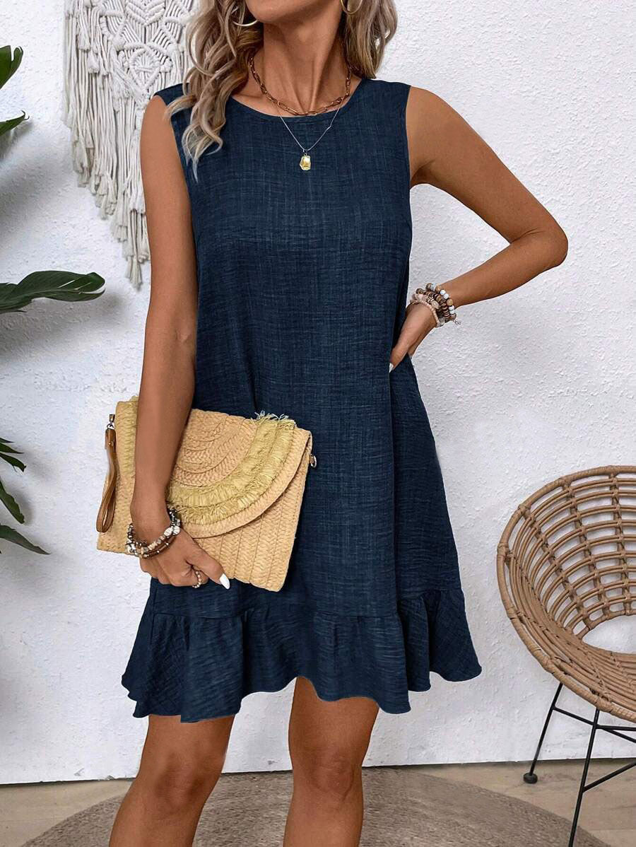 Women's Ruffle Lace-Up Mini Dress – Short Sleeve Loose Beach Dress FitiqueFit