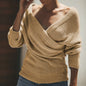 Women's Off-Shoulder Crossover Knit Sweater – Slim Fit Long Sleeve FitiqueFit