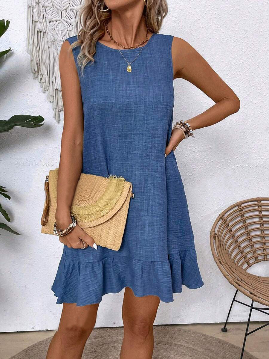 Women's Ruffle Lace-Up Mini Dress – Short Sleeve Loose Beach Dress FitiqueFit
