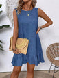 Women's Ruffle Lace-Up Mini Dress – Short Sleeve Loose Beach Dress FitiqueFit