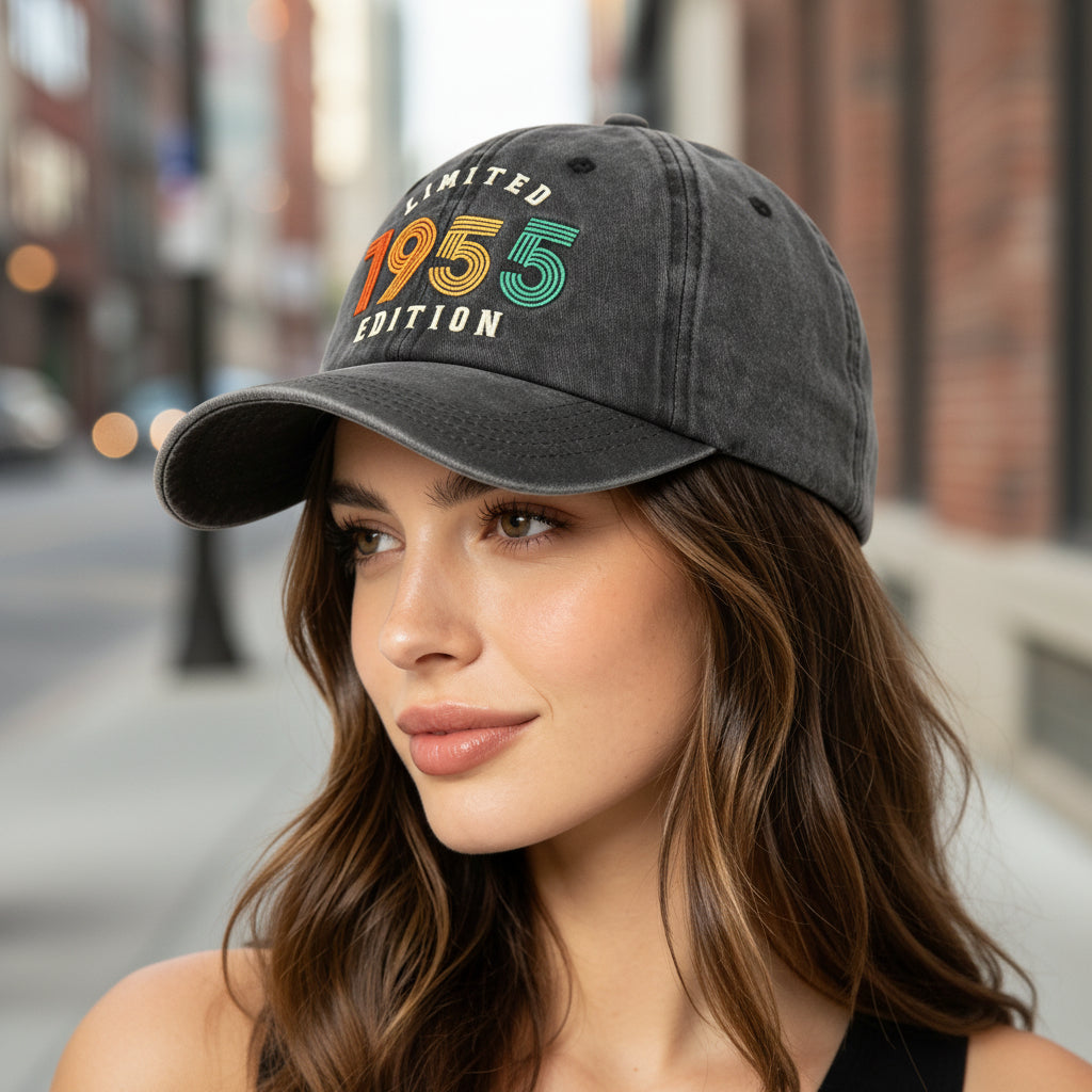 1955 Limited Edition Embroidered Vintage Baseball Cap – Retro Washed Distressed Hat FitiqueFit