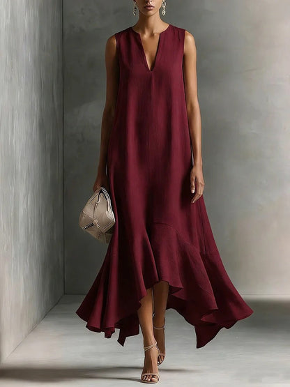Women's Deep V-Neck Sleeveless Asymmetrical Maxi Dress – Patchwork FitiqueFit