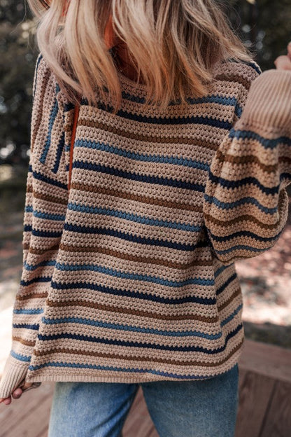 Stripe Drop Shoulder Round Neck Sweater Shop Style & More | Fresh Looks, Everyday Deals & Free Shipping