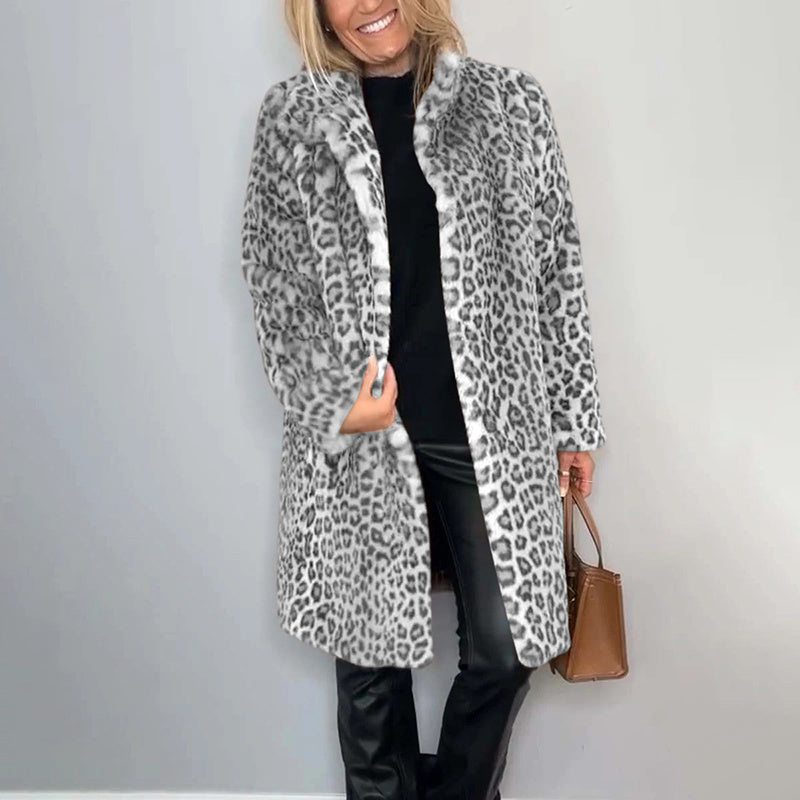 Leopard Print Plush Jacket — Cozy Loose-Fit Mid-Length Outwear FitiqueFit
