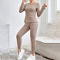Women’s Ribbed Knit Long‑Sleeve Tee & Pants Lounge Set FitiqueFit