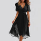 Chiffon Print V-Neck Dress – Elegant Two-Piece Set Midi Dress FitiqueFit