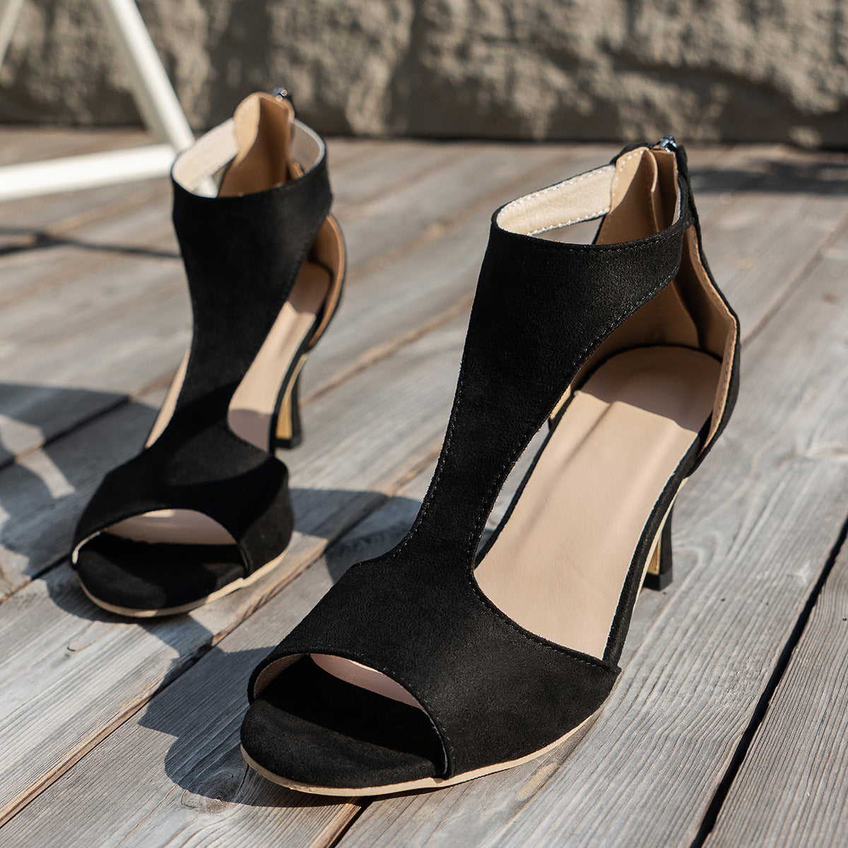 Women’s Peep Toe Zipper Heel Shoes | Suede High Heel Sandals FitiqueFit