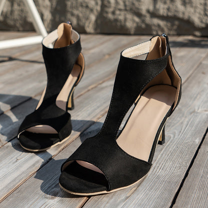 Women’s Peep Toe Zipper Heel Shoes | Suede High Heel Sandals FitiqueFit