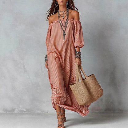 Women's Striped Loose-Fit Flared Maxi Dress – Holiday & Vacation FitiqueFit
