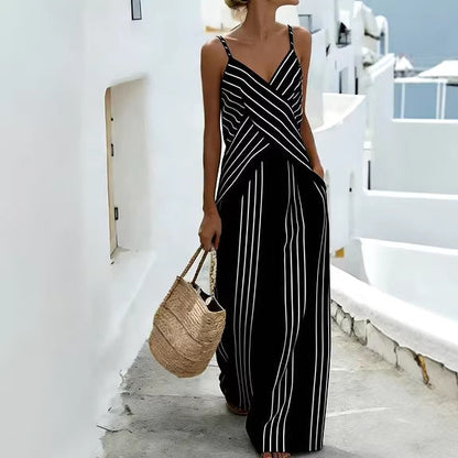 Women's Striped V-Neck Sleeveless Two-Piece Set FitiqueFit