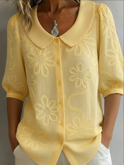 Women's Loose-Fit Retro 3D Embroidered Floral Shirt – Buttoned Casual Top FitiqueFit