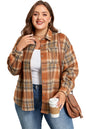 Brown Plaid Print Flap Pocket Buttoned Plus Size Shacket Garden Naked Curves
