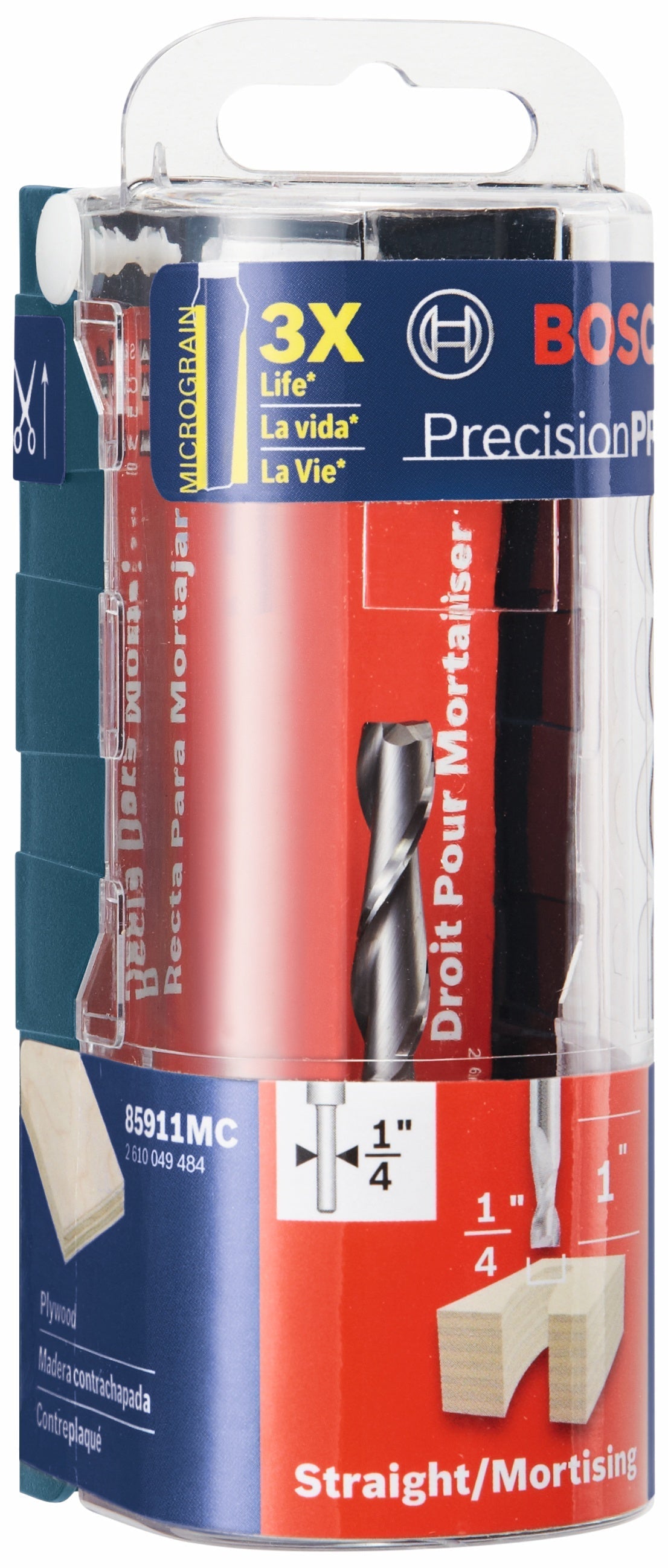 BOSCH 85911MC 1/4 In. x 1 In. Solid Carbide Double-Flute Upcut Spiral Router Bit VM Hardware