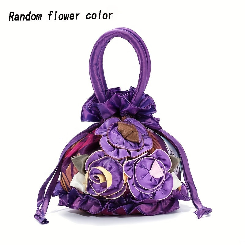 Floral Decor Drawstring Handbag, Trendy Small Evening Bag, Simple Phone Bag, Cute Bucket Bag NovaCart