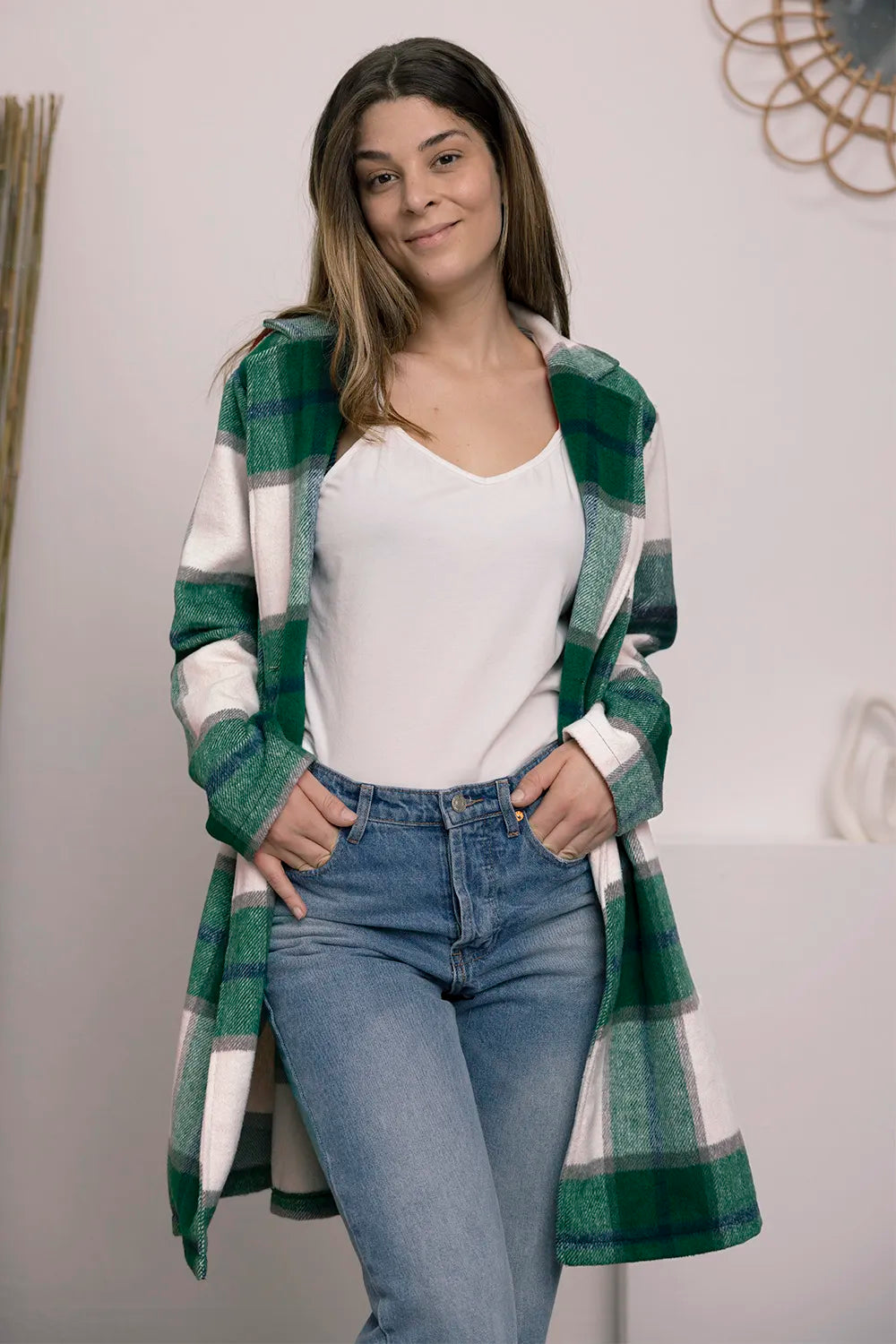 Double Take Full Size Plaid Button Up Lapel Collar Coat West2East Surf