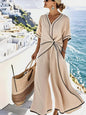 Striped Print Maxi Dress – Short Sleeve Beach Vacation Dress FitiqueFit