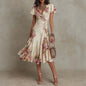 Ruffled Hem Maxi Dress – V-Neck Satin A-Line Color Block Dress FitiqueFit