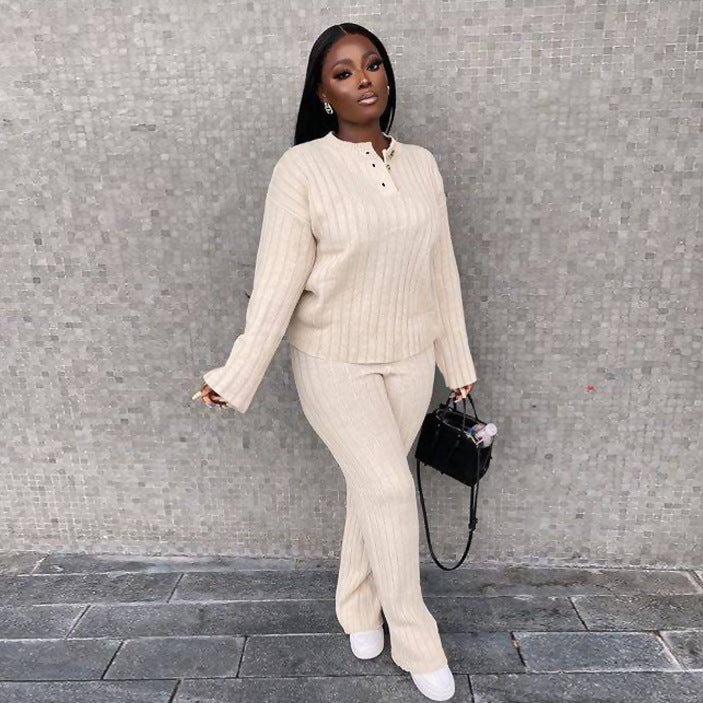 Fashion Casual Knitting Suit Long Sleeve Two-piece Sweater Grayceful LLC