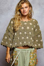 POL Contrast Crochet Cropped Knit Top FitiqueFit